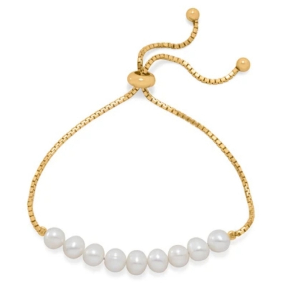 14KT GOLD PLATED FRESHWATER PEARL BOLO BRACELET